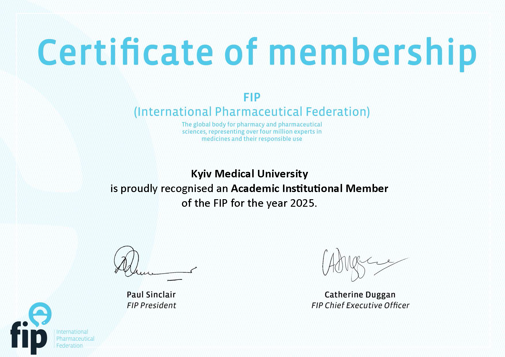 Kyiv Medical University certificate